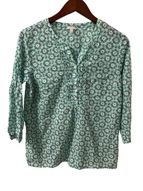 Talbots Women’s Medium Mint Green Geometric Print Blouse